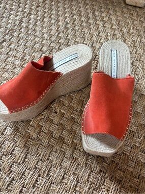 Zara Orange Suede Espadrille Platform Slides